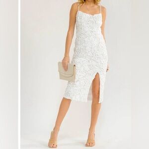 Elegant White Lace Midi Dress (Multiple Sizes Available)